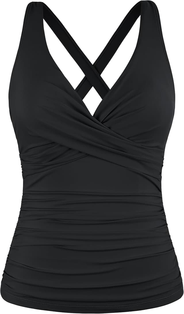 Detalle de Hilor Women’s Underwire Tankini Top with Tummy Control, V Neck Crossover (Swim Top Only)