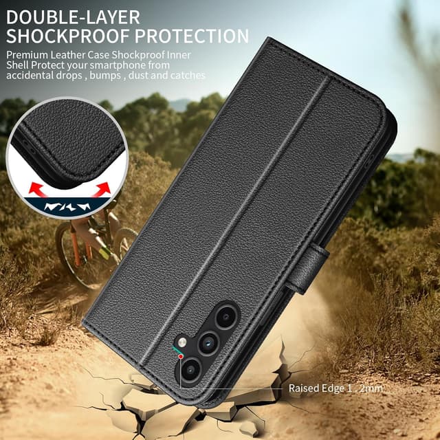 Detalle de UITUIM Leather Wallet Phone Case for Samsung Galaxy A57 5G (Black) with Tempered Glass Screen Protector