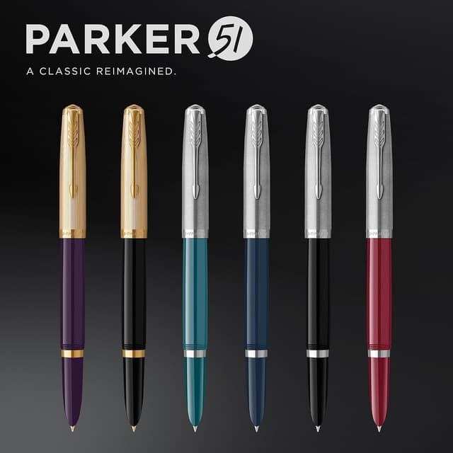 Detalle de Parker 51 stylo plume noir à plume fine – corps résine et attributs chromés, cartouche d’encre noire
