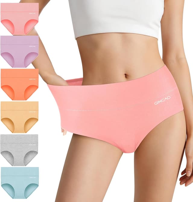 Detalle de Pack de 6 culottes femme QINCAO à taille haute en coton élastique
