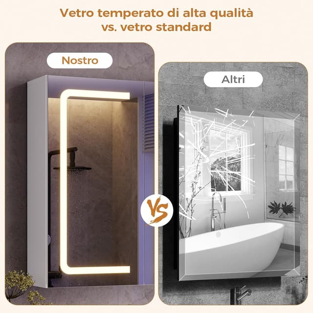 Thumbnail 6 de Mojiasion Specchio Bagno LED sospeso 100x60 cm con 3 ante e presa integrata, 3 luci regolabili e memoria luminosità