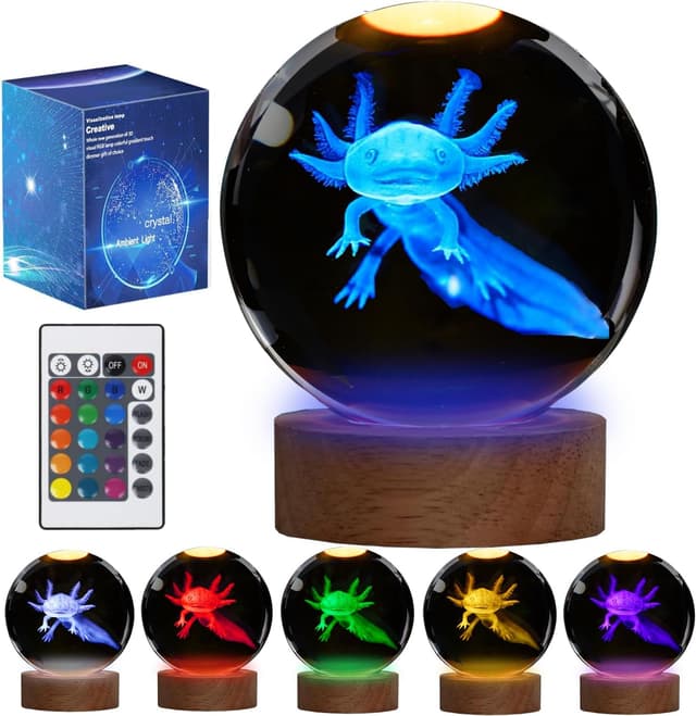 Detalle de Axolotl Nachtlicht 3D K9 Crystal Lampe mit Fernbedienung 16 Farben