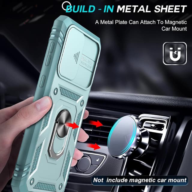 Detalle de LeYi Military-Grade Case for Samsung Galaxy A33 5G (G-Green) with Slide Camera Cover, Ring Stand & Tempered Glass