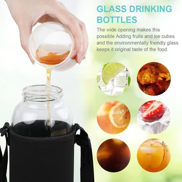 Detalle de flintronic 1L borosilicate glass water bottle with stainless steel infuser and leak-proof lid