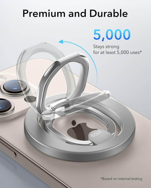 Detalle de ESR for MagSafe Ring Holder (Natural Titanium) – 360 Rotating Dual-ring Magnetic Grip & Stand
