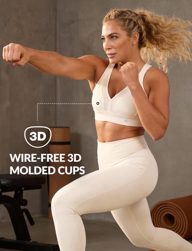 Detalle de Yvette High Impact Sports Bras for Women with Fixed Molded Cups and Adjustable Criss Cross Straps