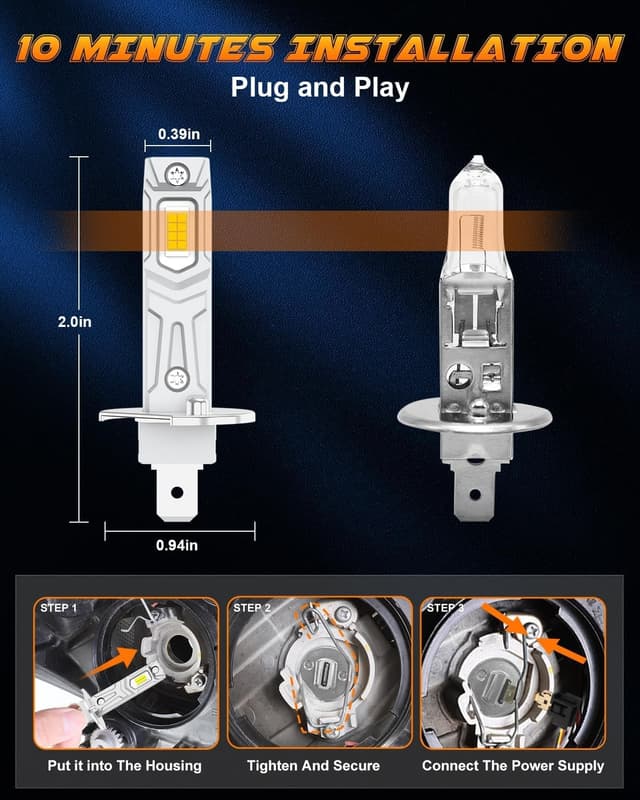 Detalle de AUXIRACER Lampadine LED H1 12V, 30.000LM (confezione da 2) 6500K Plug & Play