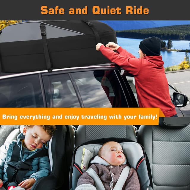 Detalle de Sailnovo Car Roof Bag 20 Cubic Feet Foldable Soft Roof Box with 6 Straps and 6 Door Hooks