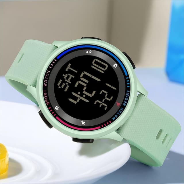 Detalle de findtime Digital Damenuhr mit 5ATM, Dualzeit & Countdown – Sportuhr für Frauen (rosa)