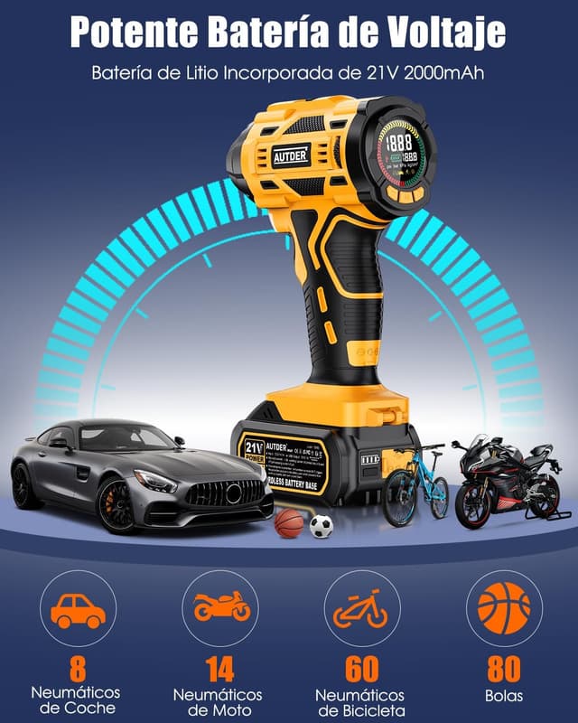 Detalle 2 de Autder Inflador Portátil 180 PSI