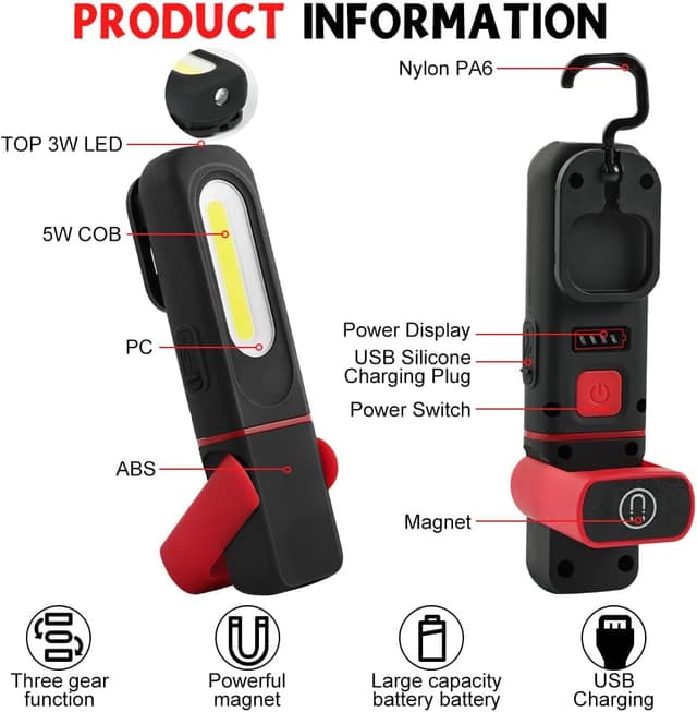 Detalle de vsshe Lampe de Travail Rechargeable 1200mAh 🔦
