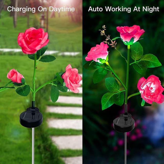 Detalle de ZVO 2er Set Solar-Rosenleuchten für den Außenbereich mit 6 LED (IP65)