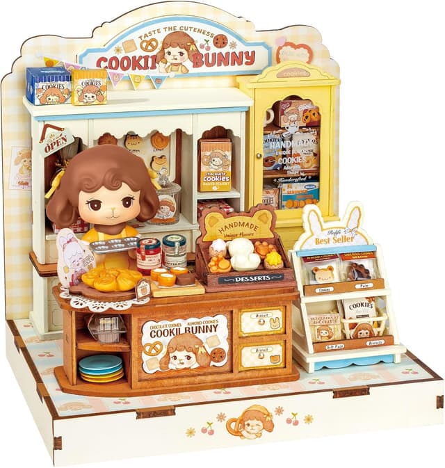 Detalle de Rolife Maison Miniature Cookii Lapin’s Boutique de Cookies (182 pièces) puzzle 3D en bois sans colle