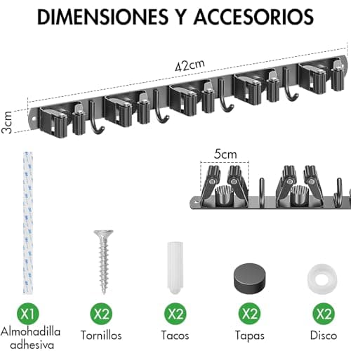 Detalle de Radikor soporte escobas pared 42 cm