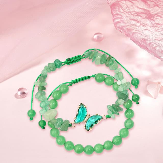 Thumbnail 6 de 2er-Set verstellbare Schmetterlings-Armbänder mit grünem Aventurin (8 mm) – Damen