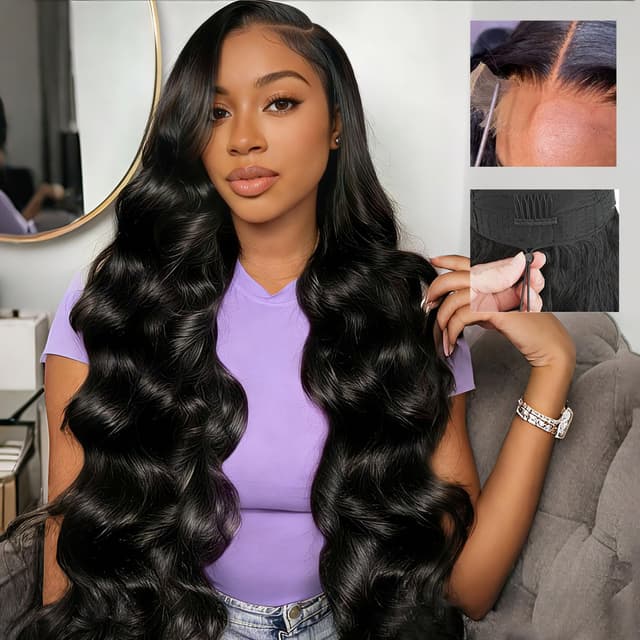 Detalle de SKINLIKE 5x5 HD Lace Closure Wig (Human Hair) with Drawstring, 26 Inch, 220% Density, 16A Body Wave