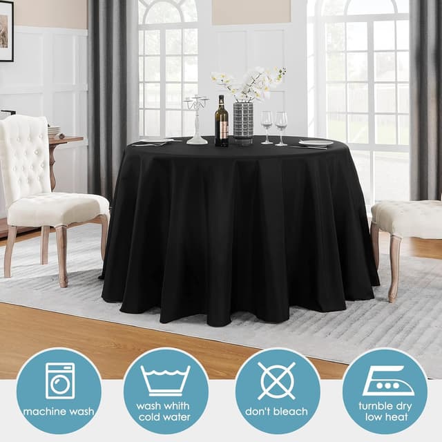 Detalle 2 de VidaFete 132-Inch Round Polyester Tablecloth (Set of 10) for Black Round Dining Tables