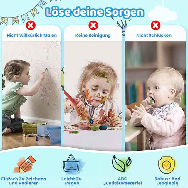 Detalle de Kikidex Magnetische Zaubertafel für Kleinkinder (1–3 Jahre) – Magic Painting Board im Mint-Blau