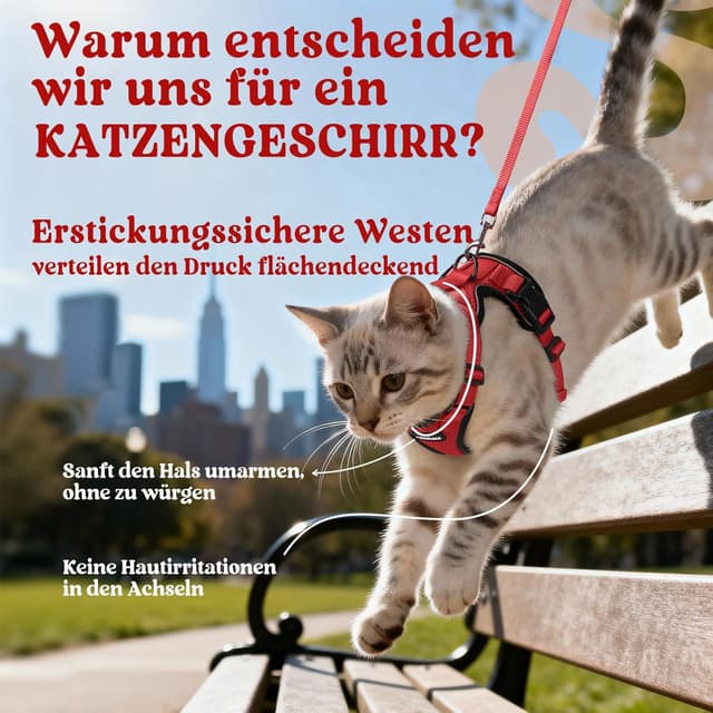 Detalle de rabbitgoo Katzengeschirr mit Leine (rot) – ausbruchssicher, verstellbare Katzenweste in XS