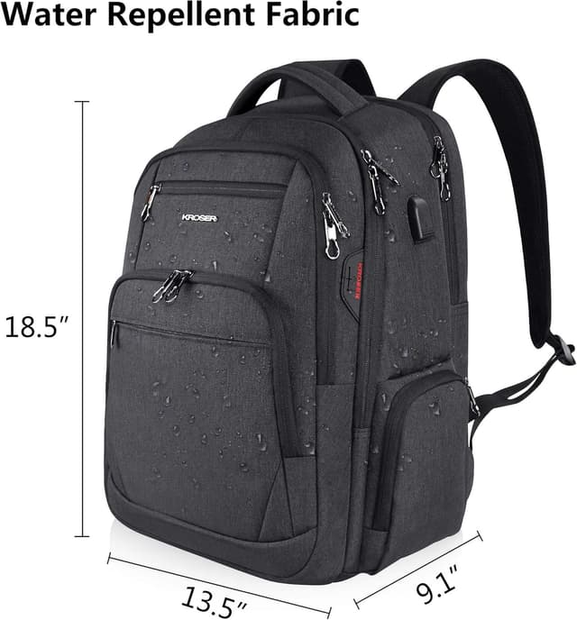 Detalle de KROSER School Laptop Backpack (up to 17.3 inch) with USB charging port, headphone interface and RFID pockets
