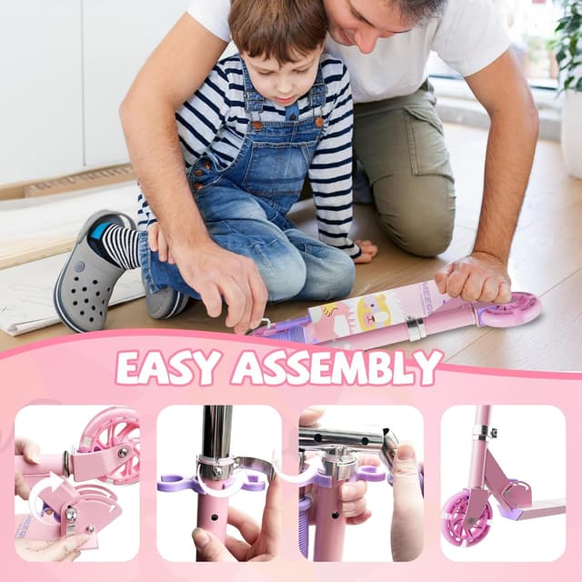 Detalle de MEE GOO Kids Scooter (Ages 3+) – 2 Wheels, Easy Folding, 3-Level Adjustable Handlebar & Rear Brake