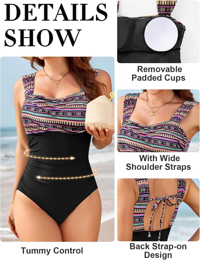 Detalle de UMIPUBO Costume da bagno intero donna modellante con coppe e pieghe sull’addome