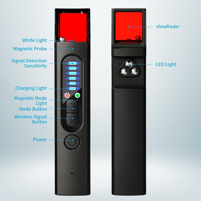 Detalle 2 de Hidden Camera Detector – RF Bug Detector with GPS Tracker Finder, 4 Detection Modes & 5 Sensitivity Levels, Mini Portable Anti-Spy Device for Hotel, Office, Car, Travel (30H Battery) (Mat Black)