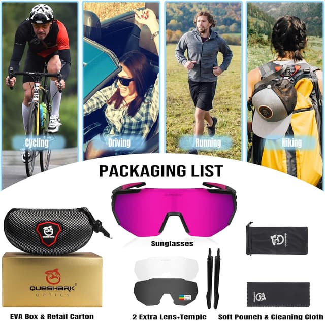 Detalle de Queshark Polarizzati anti-UV: occhiali da ciclismo MTB con lenti intercambiabili