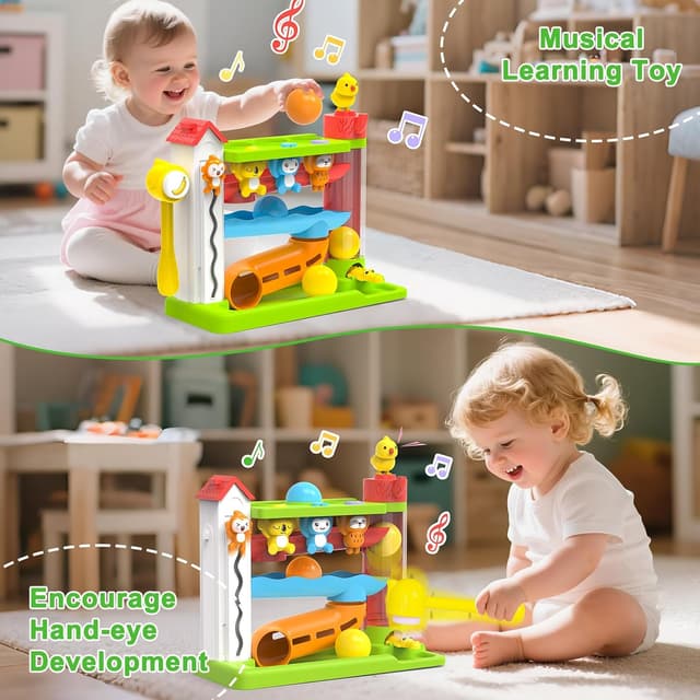 Detalle de Ussybaby Toddler Musical Ball Drop & Pound Toy (Forest Theme) for Ages 12–18 Months+ (Green)