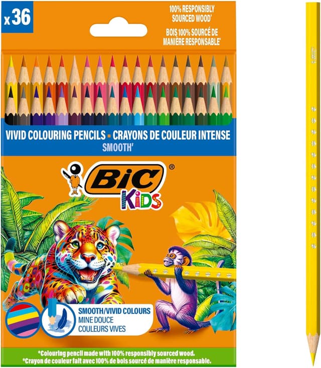 Detalle de BIC Kids wood colouring pencils (36-pack) in vivid assorted colours