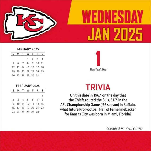 Detalle de TURNER LICENSING Kansas City Chiefs 2025 Box Calendar (Turner Sports)