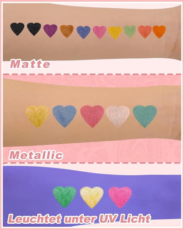 Detalle de Oiovnivn Tattoo Stifte Kinder – Glitzer-Set Dual-End mit 15 Markern, 78 Schablonen und 2 Gesichtsstickern