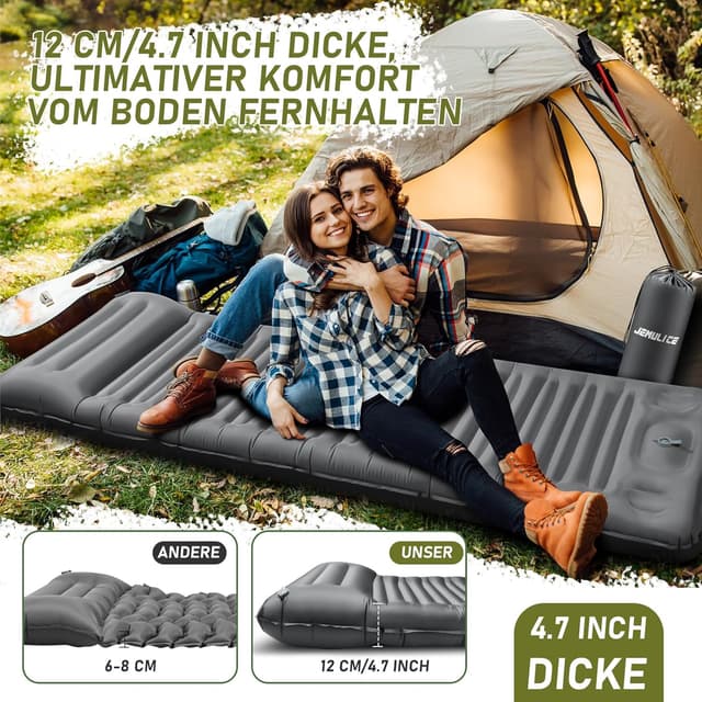 Thumbnail 6 de JEMULICE Isomatte Camping (200×68×12 cm) mit Fußpumpe – ultradicke, wasserdichte Schlafmatte fürs Zelt