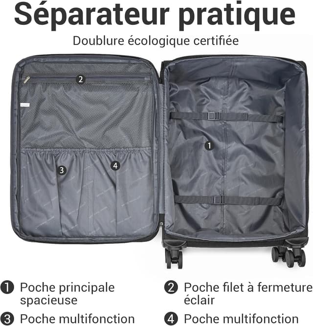 Thumbnail 6 de British Traveller Valise Soute extensible moyenne 68 L (68,5 x 44 x 28,5 cm) 4 roues 360° avec serrure TSA, noir