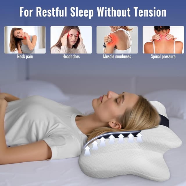 Detalle de BESTISAN Ergonomic Neck Pillow (Memory Foam) with Removable Washable Cover