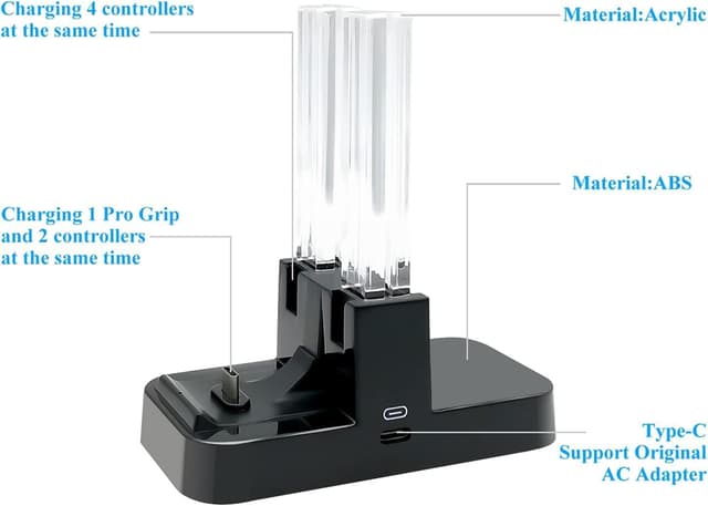 Detalle de FASTSNAIL Ladestation für Nintendo Switch: bis zu 4 Joy-Con-Controller oder 1 Pro Controller + 2 Joy-Con