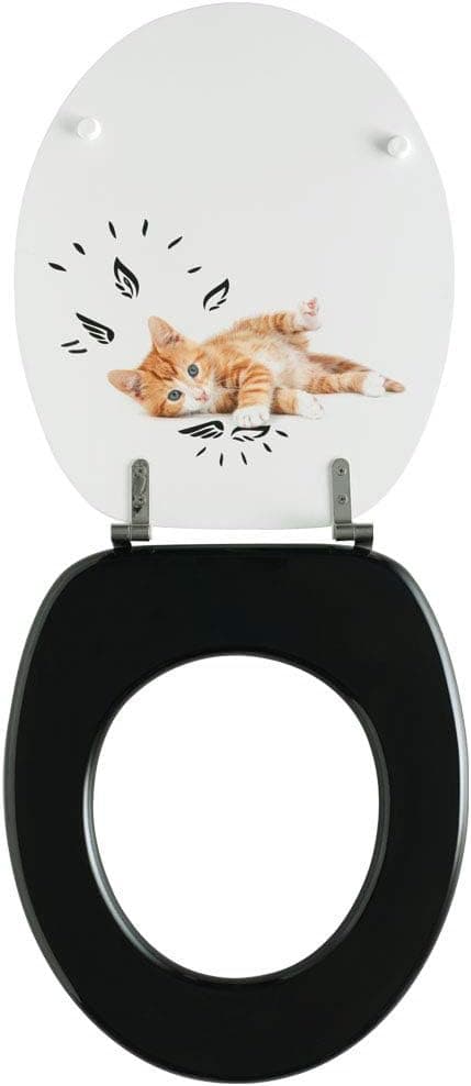 Detalle 2 de Abattant WC Wirquin 20723912 Woody en MDF blanc et noir (FSC) forme U avec charnières inox