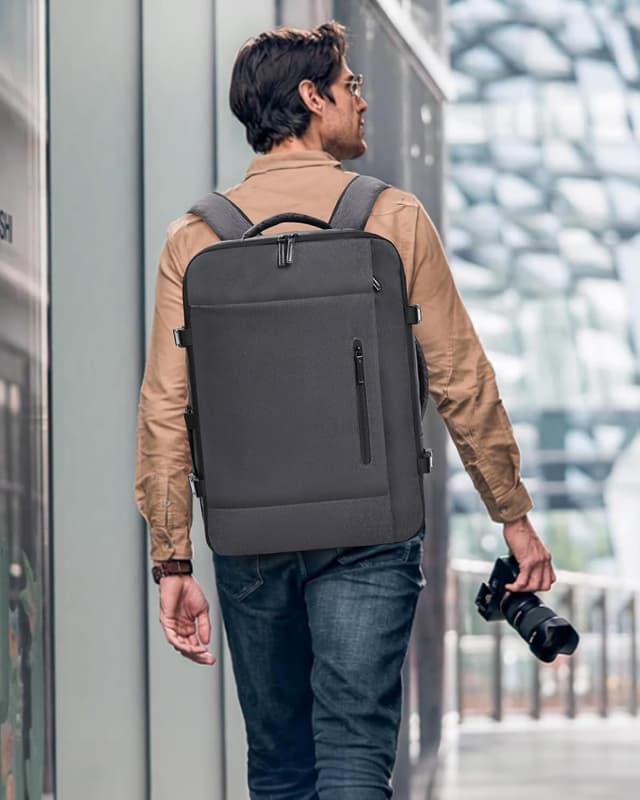 Detalle de LOVEVOOK Sac à dos voyage grand 45L – sac cabine imperméable pour ordinateur jusqu’à 18 pouces, ouverture 180° (noir)