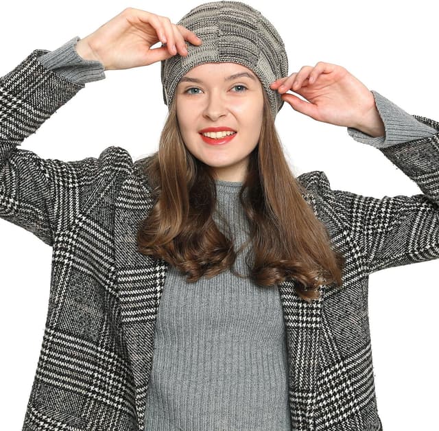 Detalle de DonDon Bonnet Femme d’hiver slouch en laine avec doublure polaire chaude