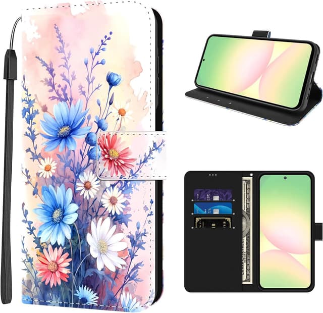 Detalle de ChoosEU Klapphülle für Samsung Galaxy A56 5G mit Kartenfach und Klappständer – Blumen-Motiv