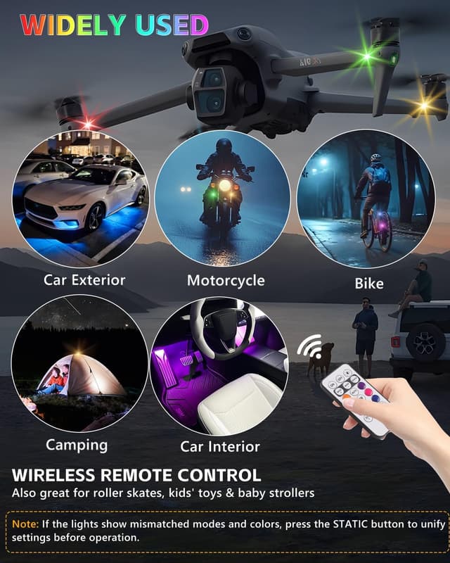 Detalle 2 de GSOWO Upgraded 4PCS Wireless LED Strobe Lights (Remote, 8 Colors, USB-C) for Car, Motorcycle & More