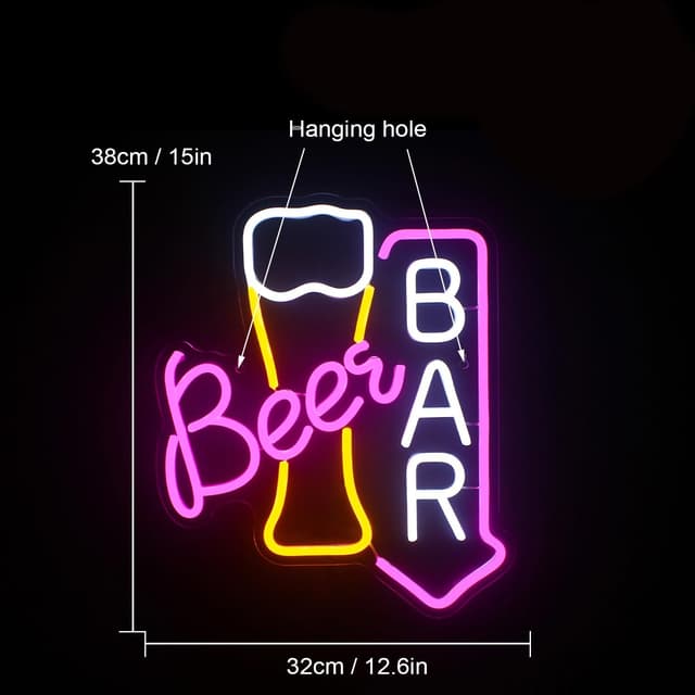 Detalle 2 de Wanxing Beer Neon Light Sign for Wall Decor (USB LED, acrylic panel)