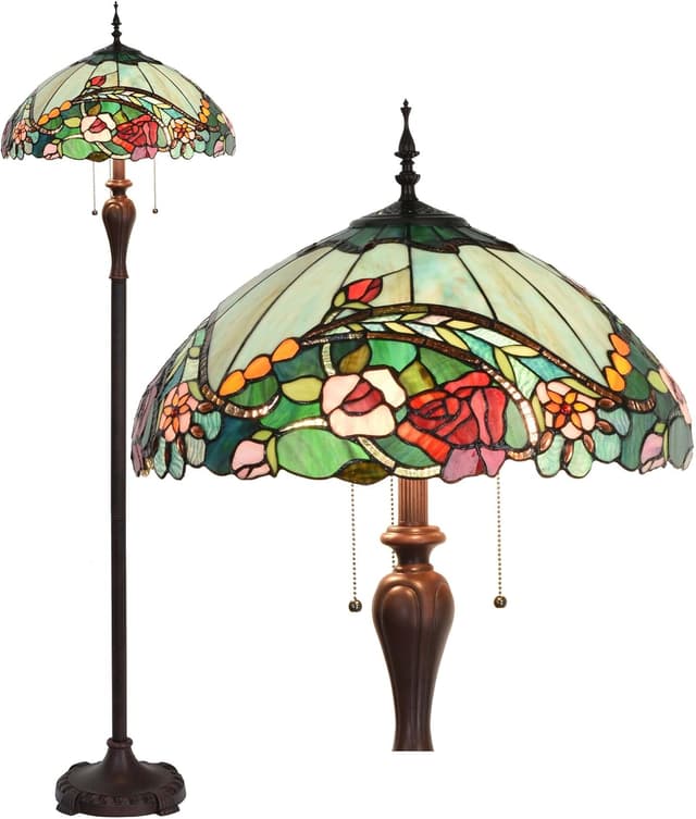 Detalle de Bieye L30740 Rose Flower Tiffany-style stained glass floor lamp with 18-inch shade (65-inch tall, 3 lights)