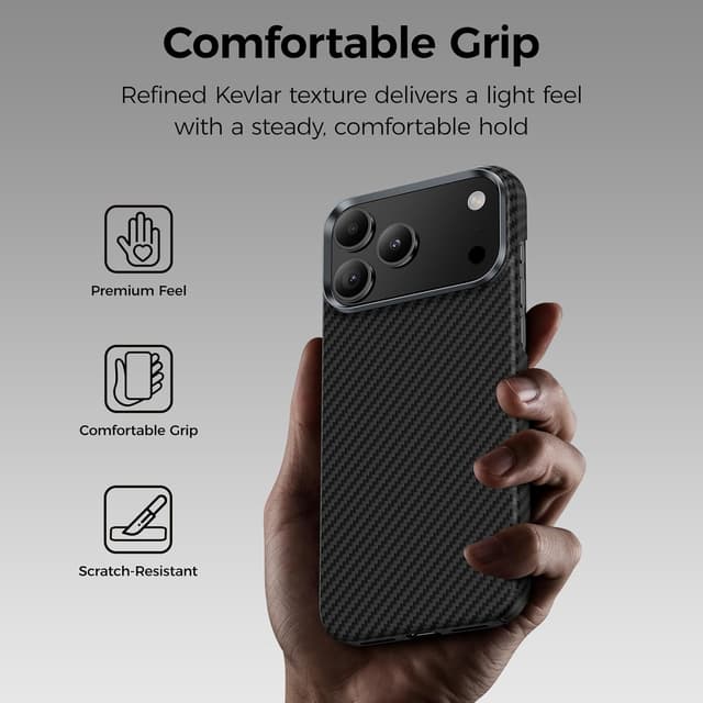 Detalle de BENKS ArmorAir Case for iPhone 17 Pro (MagSafe) — DuPont Kevlar aramid, ultra-slim minimalist protection in black