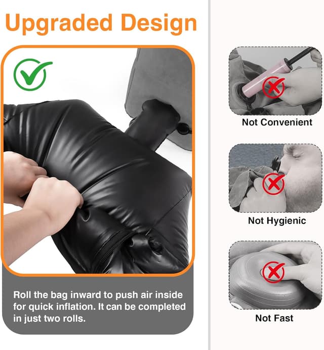 Detalle 2 de Maliton poggiapiedi gonfiabile per aereo (borsa inclusa) – poggiapiedi da viaggio regolabile, grigio scuro