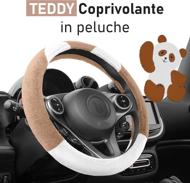 Detalle 2 de Upgrade4cars Coprivolante universale in peloso marrone e bianco (diametro 37-39 cm)