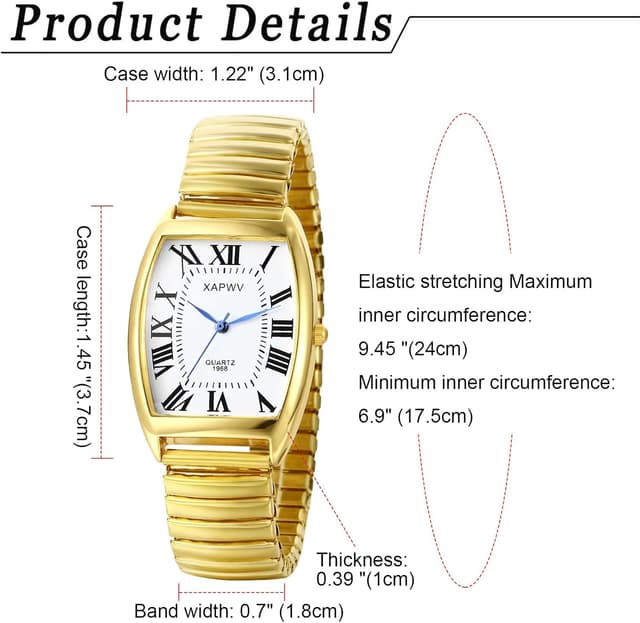 Detalle 2 de Avaner Uhren Damen Rechteckig Stretchband – elastische Armbanduhr mit großen Ziffern