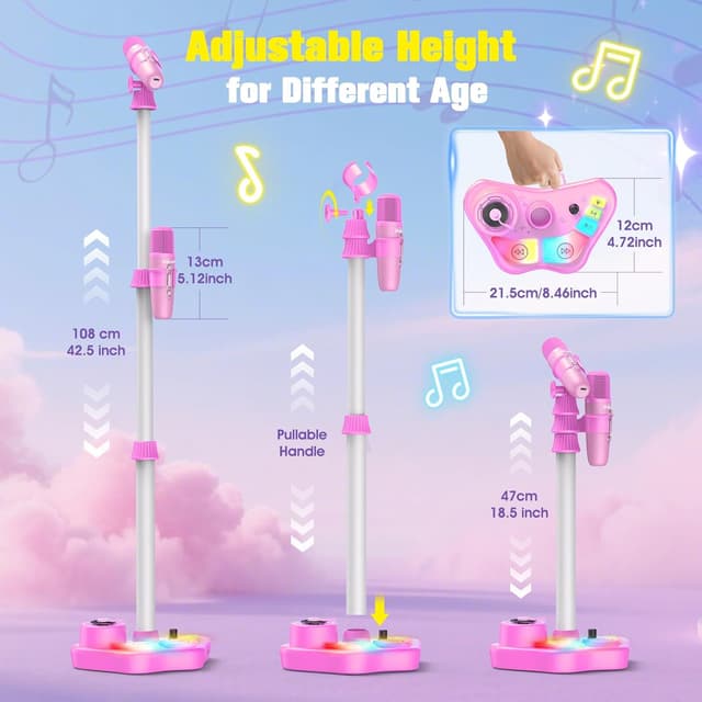 Thumbnail 6 de Kinder-Karaoke-Set mit Karaoke-Maschine und 2 Mikrofonen (Bluetooth 5.3, TF-Karte, USB, AUX) – mit höhenverstellbarem Ständer