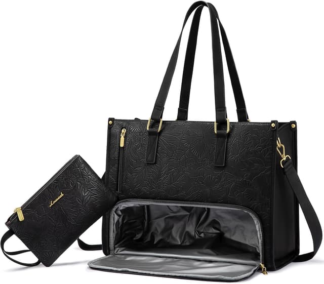 Detalle de LOVEVOOK Laptoptasche für Damen mit isoliertem Lunch-Fach – für 15,6 Zoll Laptop, Schultertasche & Arbeitstasche