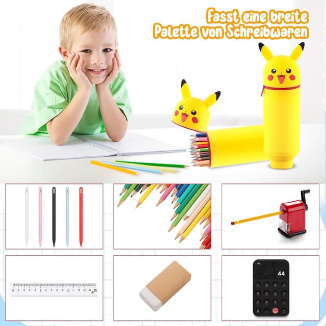 Detalle 2 de Hkyiowdp Silikon-Federmäppchen mit Zip-Deckel (Blau, Cartoon-Motiv) – Silikontasche Etui